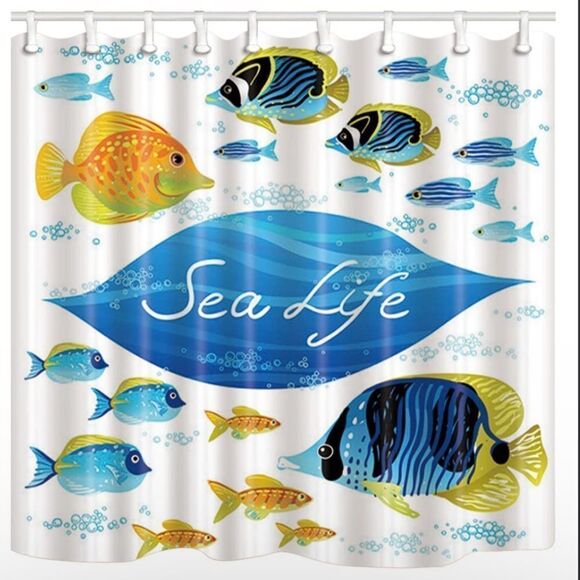 Ocean Shower Curtain, Tropical Sea Life Blue Yellow Fish, 70 X 70 inches - Picture 1 of 1
